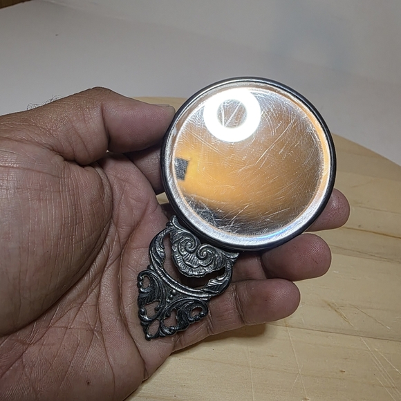 Vintage Hans Jensen Denmark Silver Plate Repousse Compact Mirror Small Hand held - Picture 4 of 13